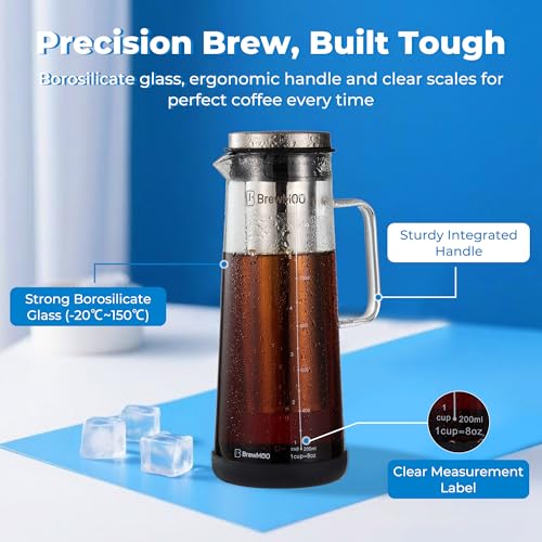 Cold Brew Coffee Maker & Iced Tea Maker (1.4L/48oz) - Sleek Wave Borosilicate Glass Pitcher, Stainless Steel Filter, Foam-Padded Packaging, Manual + Recipes, Sealed Lid & Anti-Slip (Black) - Image 5