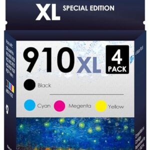 Compatible Replacement for HP 910xl. Works with Officejet Pro 8035e 8025e 8025 8022 8028 8035 8020 8015 Printers. 4 Pack (Black, Cyan, Magenta, Yellow)