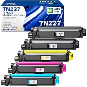 Compatible TN227 High Yield Toner Cartridges Replacement for TN-227BK/C/M/Y High-Yield TN 227 Toners Cartridge Use with HL-I3290CDW Toner MFC l3770CDW HL-L3270CDW 5P