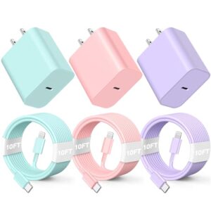 Compatible with iPhone Charger Fast Charging, [3Pack 10FT] 20W PD USB C Wall Charger Block with Type C to Lighting Cable Compatible with iPhone 14/13/12 Pro Max/11/XS/XR/X/8/Plus