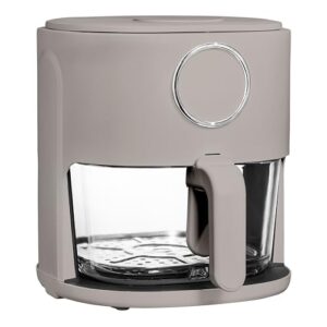 Cook with Color 1200W 4Qt Air Fryer: Stylish Design, Glass Basket, Dishwasher Safe, Digital Display, 6 Presets – Variable Temp 175°F to 400°F & 60-Min Timer – Goat/Mink
