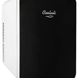 Cooluli 15L Mini Fridge for Bedroom – Car, Office Desk & College Dorm Room – 12v Portable Cooler & Warmer for Food, Drinks, Skincare, Beauty & Makeup – AC/DC Small Refrigerator with Glass Front, Black