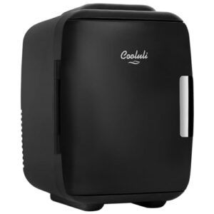 Cooluli Mini Fridge for Bedroom – Car, Office Desk & Dorm Room – Portable 4L/6 Can Electric Plug In Cooler & Warmer for Food, Drinks, Skincare Beauty & Makeup – 12v AC/DC & Exclusive USB Option, Black