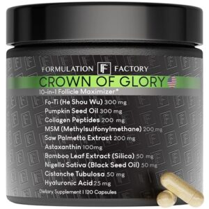 Crown of Glory 10-in-1 Hair Growth Maximizer, DHT Blocker with Saw Palmetto, Fo-Ti, Collagen, Supports Thicker Hair & Scalp Health (2 Month Supply, 120 Capsules)