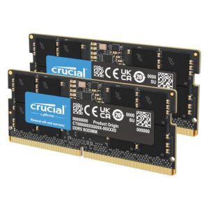 Crucial 32GB DDR5 RAM Kit (2x16GB), 5600MHz (or 5200MHz or 4800MHz) Laptop Memory 262-Pin SODIMM, Compatible with Intel Core and AMD Ryzen 7000, Black – CT2K16G56C46S5