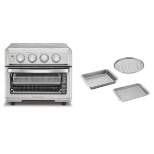 Cuisinart Air Fryer + Convection Toaster Oven, 8-1 Oven with Bake, Grill, Broil & Warm Options, Stainless Steel, TOA-70 & AMB-TOB4 Toaster Oven Baking Pan 4-Pc Set