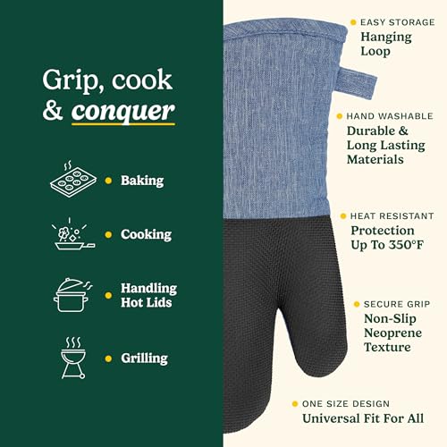 Cuisinart Kitchen Oven Mitts – Heat-Resistant Kitchen Mitts for Oven with Non-Slip Neoprene Palm, Long Cuff, and Cotton Filling – Durable Oven Gloves for Cooking, Baking, & Grilling (Chambray) - Image 6
