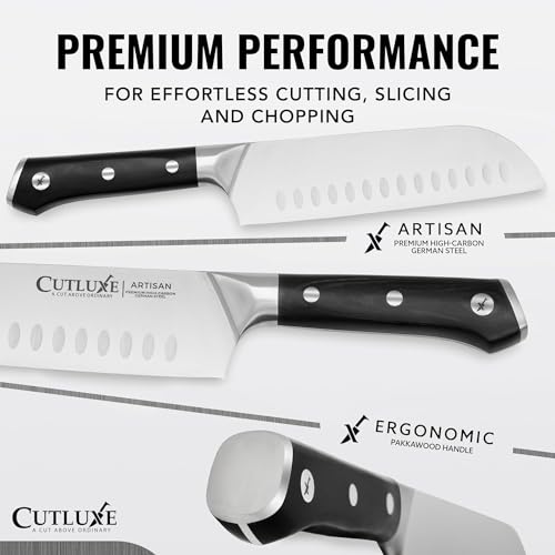 Cutluxe Santoku Knife – 7" Chopping Knife, Vegetable Knife – Forged High Carbon German Steel – Sheath Included – Full Tang & Razor Sharp – Ergonomic Handle Design – Artisan Series - Image 3