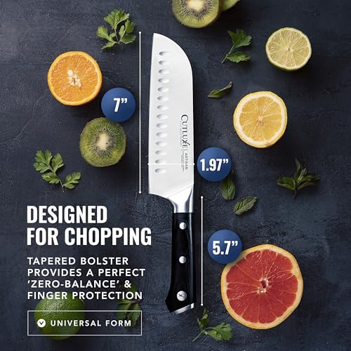 Cutluxe Santoku Knife – 7" Chopping Knife, Vegetable Knife – Forged High Carbon German Steel – Sheath Included – Full Tang & Razor Sharp – Ergonomic Handle Design – Artisan Series - Image 6