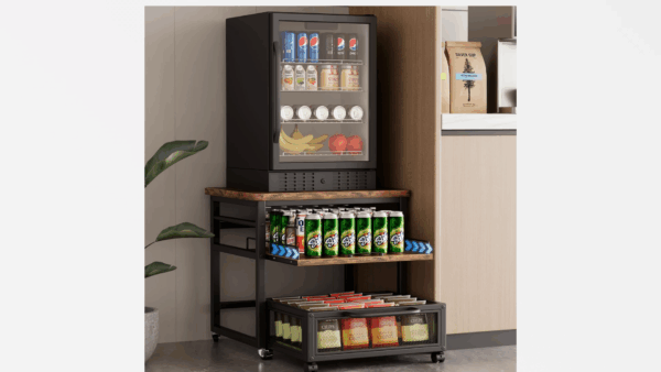 DDJ Mini Fridge Stand with Storage, 20.8x20.8in Heavy Duty Mini Fridge Table with Pull-out Shelf and Lockable Wheels, Compact Refrigerator Stand with Drawer Basket for Home Office, Rustic Brown - Image 8