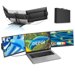 DEPGI 14″ Laptop Screen Extender Built-in Cooler, 1200P FHD One Cable Connect Portable Triple Monitor for Laptop, Dual Screen Monitor Fits 13″-17.3″ Laptop with Stand for MacOS/Windows