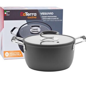 DaTerra Cucina – 5 Qt Nonstick Ceramic Dutch Oven Pot with Lid – Lightweight Nonstick Pot with Dual Handles, Perfect for Soup, Pasta, Sautéing, Searing, Induction & Stovetop Safe – Black