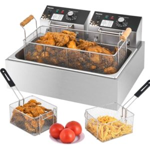 Deep Fryer with Basket, 22.6L/24QT Stainless Steel Countertop Electric Fryer for Home and Commercial Use, Oil Fryer with Temperature Control and Double Overheat Protection