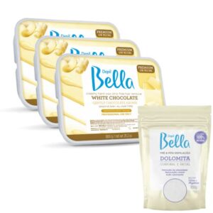 Depil Bella Hard Wax Bundle, Three White Chocolate Hair Removal Wax – 28.2oz – One Dolomite Powder 800 grs