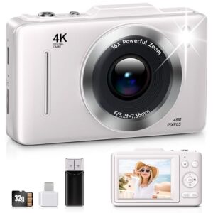 Digital Camera, FHD 1080P Kids Camera Digital with 16x Zoom Anti Shake, 32GB Card, 4K 48MP Portable Compact Point and Shoot Cameras, Vintage Small Camera for Teens Beginner Kids Present