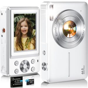 Digital Camera,FHD 1080P Kids Camera 44MP Point and Shoot Digital Cameras with 32GB Card,16X Zoom,Anti-Shake,Date Stamp,Compact Small Cameras Photography for Kids Student Teen Girl Boy(White)