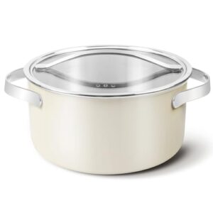 Dutch Oven Pot with Lid – Non Toxic, PTFE & PFOA Free – 5-Ply 18/10 Stainless Steel – Oven Safe & Stovetop Agnostic – 5.5 qt 9.5″ Cream