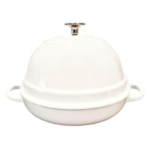 Dutch Oven for Bread Baking,6 Quart Enamel Bread Oven for Sourdough,10.5″Bread Oven with Lid,Bread Pans for Homemade Bread,White Thick Enamel Bread Pan-with Silicone Baking Mat&Recipe,Gifts for Family