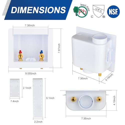 EFIELD Universal Washing Machine Outlet Box, 1/2-inch Pex Crimp Inlet x 3/4 inch MHT Outlet Connection, Center Drain - Image 3