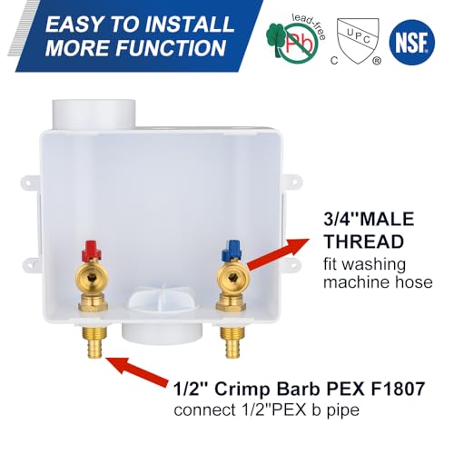 EFIELD Universal Washing Machine Outlet Box, 1/2-inch Pex Crimp Inlet x 3/4 inch MHT Outlet Connection, Center Drain - Image 4