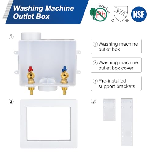 EFIELD Universal Washing Machine Outlet Box, 1/2-inch Pex Crimp Inlet x 3/4 inch MHT Outlet Connection, Center Drain - Image 5