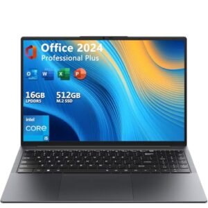 EYY 16″ Laptop Computer Intel Core i5 Processor, Windows 11 Pro Laptop 16GB RAM 512GB SSD, 1920 x 1200 FHD 16:10 Display, MS Office 2024, Notebook with Backlit Keyboard, WiFi, BT5.0, RJ45, HDMI