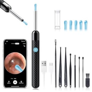 Ear Wax Removal – Earwax Remover Tool with 8 Pcs Ear Set – Ear Canal Cleaner with 1080P Camera – FSA HSA Eligible – Ear Cleaning Kit with 6 Ear Spoon – Ear Camera for iOS & Android (Black)