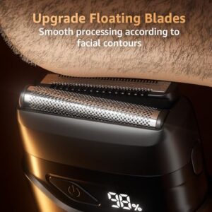 Mini Electric Razor for Man: Electric Foil Shavers for face – IPX7 Waterproof Cordless Razor with LED Display & Fast Charge – Micro-Comb Technology & Upgraded Blades, Carbon Black