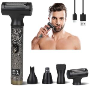 Electric Shaver for Men & Women, 2025 Wet Dry Cordless Razor with LED Display, Rechargeable Hair Remover with 4 Grooming Heads for Face, Body, Bikini, Nose, Legs and Eyebrows (Black)