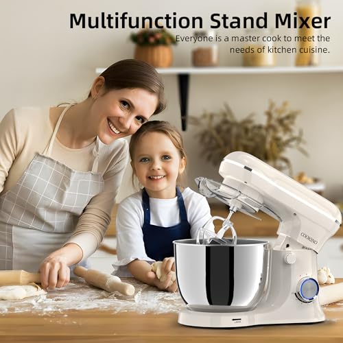 Electric Stand Mixer,10 Speeds Tilt-Head Food Mixer, 3-IN-1 Kitchen Mixer for Daily Cooks with 6.5 QT Bowl,Dough Hook, Beater, Whisk (Almond Cream) - Image 3