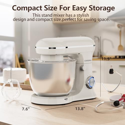 Electric Stand Mixer,10 Speeds Tilt-Head Food Mixer, 3-IN-1 Kitchen Mixer for Daily Cooks with 6.5 QT Bowl,Dough Hook, Beater, Whisk (Almond Cream) - Image 4