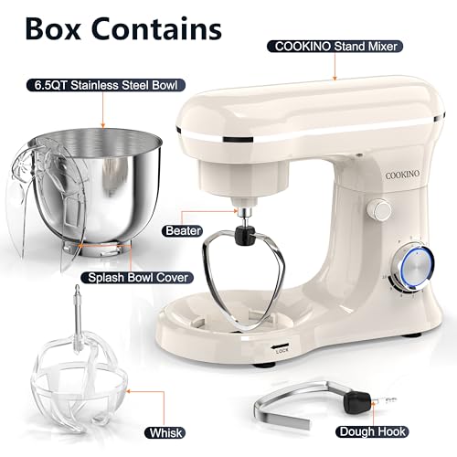 Electric Stand Mixer,10 Speeds Tilt-Head Food Mixer, 3-IN-1 Kitchen Mixer for Daily Cooks with 6.5 QT Bowl,Dough Hook, Beater, Whisk (Almond Cream) - Image 5