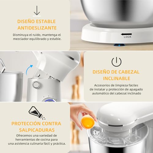 Electric Stand Mixer,10 Speeds Tilt-Head Food Mixer, 3-IN-1 Kitchen Mixer for Daily Cooks with 6.5 QT Bowl,Dough Hook, Beater, Whisk (Almond Cream) - Image 6