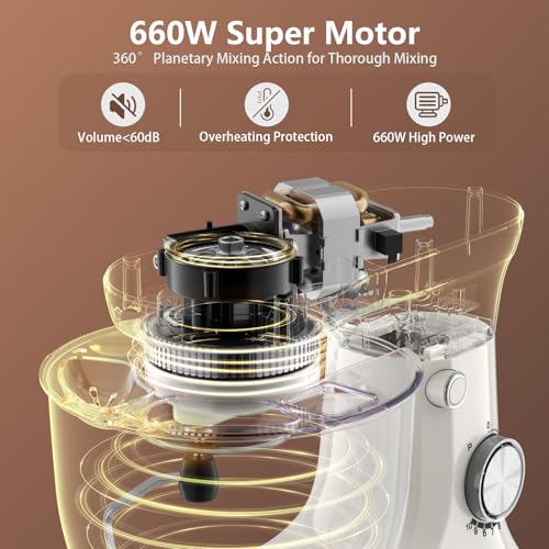 Electric Stand Mixer,10 Speeds Tilt-Head Food Mixer, 3-IN-1 Kitchen Mixer for Daily Cooks with 6.5 QT Bowl,Dough Hook, Beater, Whisk (Almond Cream) - Image 8