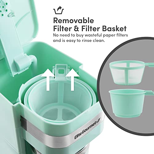 Elite Gourmet EHC117M Personal Single-Serve Compact Coffee Maker Brewer Includes 14Oz. Thermal Travel Mug with Stainless Steel Interior, Compatible with Coffee Grounds, Reusable Filter, Mint - Image 4