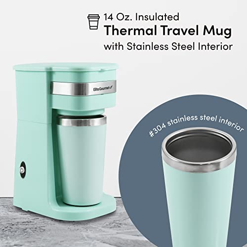 Elite Gourmet EHC117M Personal Single-Serve Compact Coffee Maker Brewer Includes 14Oz. Thermal Travel Mug with Stainless Steel Interior, Compatible with Coffee Grounds, Reusable Filter, Mint - Image 5