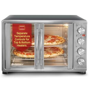 Elite Gourmet ETO-4510M French Door 47.5Qt, 18-Slice Convection Oven 4-Control Knobs, Bake Broil Toast Rotisserie Keep Warm, Includes 2 x 12″ Pizza Racks, Stainless Steel