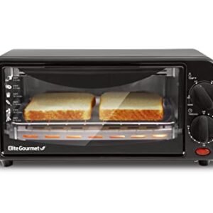 Elite Gourmet ETO236 Personal Compact 2 Slice Countertop Toaster Oven with 15 Minute Timer & Adjustable Temperature, Bake, Broil, & Toast, Black