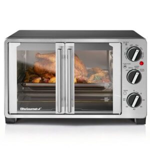 Elite Gourmet ETO2530M Double French Door Countertop Toaster Oven, Bake, Broil, Toast, Keep Warm, Fits 12″ pizza, 25L capacity, Stainless Steel & Black