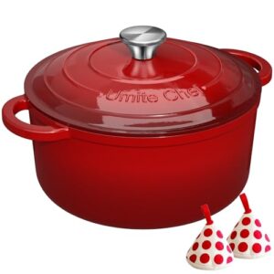 Enameled Cast Iron Dutch Oven – Umite Chef 5QT Pot with Lid & Cotton Potholders – Heavy-Duty Cookware for Bread Baking, Braising, Stews, Roasting(Read)