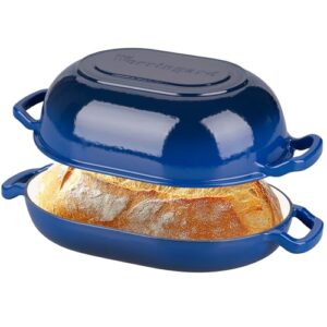 Enameled Cast Iron Sourdough Bread Oven, Dutch Oven, Loaf Cast Iron Bread Pan for Homemade Bread Baking, Meatloaf Pan with Lid, 7QT, Blue