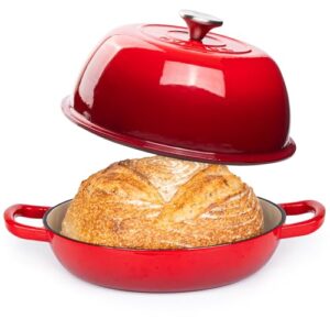 Enamelled Cast Iron Dutch Oven Pot – Dutch Oven For Sourdough Bread Baking – Cast Iron Bread Pot – Red, 6 Quarts, 22cm – by Nuovva