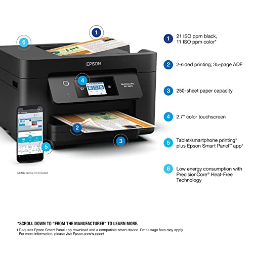 Epson Workforce Pro WF-3823 Wireless All-in-One Printer with Auto 2-Sided Printing, 35-Page ADF, 250-Sheet Paper Tray and 2.7" Color Touchscreen, Black - Image 5