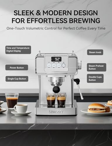 Espresso Machine 20 Bar, Professional Coffee Maker Stainless Steel Espresso Maker with Power Steam & LED Display for Home Barista, Americano, Latte, Cappuccino Machine, 1.8L Water Tank - Image 3