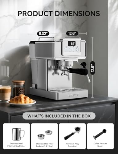 Espresso Machine 20 Bar, Professional Coffee Maker Stainless Steel Espresso Maker with Power Steam & LED Display for Home Barista, Americano, Latte, Cappuccino Machine, 1.8L Water Tank - Image 7