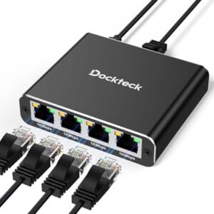Ethernet Splitter 1 to 4 1000Mbps, Dockteck Internet Cable Splitter 1 in 4 Out High Speed Switch Network Gigabit for LAN RJ45 Port Router Switch Work with Cat5/5e/6/7/8 Cable