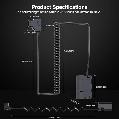 F1TP D-Tap to DR-E6 Dummy Battery Coiled Cable for V-Mount Battery - Replace LP-E6, LP-E6N, LP-E6NH Coupler for Canon EOS 5DS, 5DSR, 5D Mark II, 5D III, 5D IV, 60D, 60Da, 6D, 70D, 7D, 7D II, 80D - Image 6