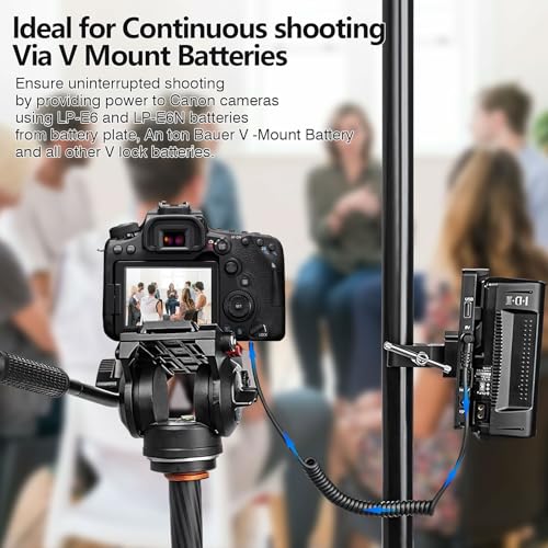 F1TP D-Tap to DR-E6 Dummy Battery Coiled Cable for V-Mount Battery - Replace LP-E6, LP-E6N, LP-E6NH Coupler for Canon EOS 5DS, 5DSR, 5D Mark II, 5D III, 5D IV, 60D, 60Da, 6D, 70D, 7D, 7D II, 80D - Image 7