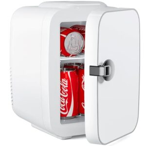 FAB&DELUXE Mini Fridge, 4 Liter/6 Can Portable Cooler & Warmer Compact Refrigerator for Skincare, Cosmetics, Beverage, Food, Great for Bedroom, Office, Dorm, Car – White