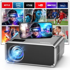 FUDONI Projector with WiFi and Bluetooth 4K Supported, Upgraded Outdoor Movie Projectors Native 1080P FHD, Video Proyector for Home Theater, Compatible w/HDMI/USB/iOS/Android/Windows/TV Stick